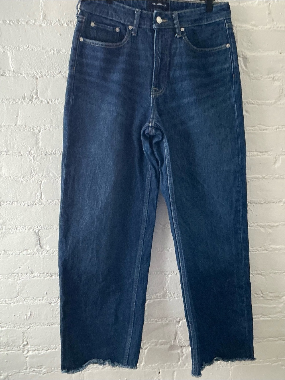 Free Assembly Womens Cropped Wide Leg Jeans Super High Waist Organic Cotton Sz 8